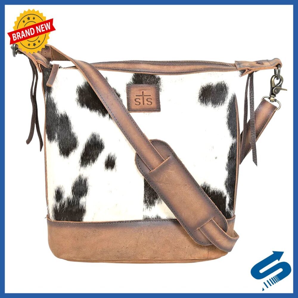 Genuine Leather Crossbody Tote Bag with Adjustable Strap & Multiple Pockets